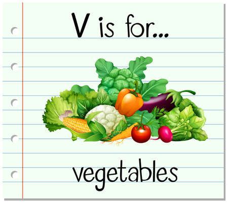 Flashcard letter V is for vegetables illustrationのイラスト素材