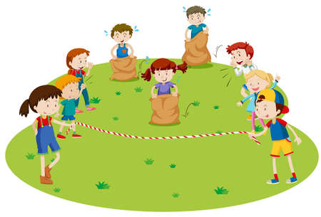 Children racing in the park illustrationのイラスト素材