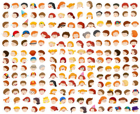 Different faces of man and woman illustrationのイラスト素材