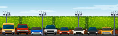 Car park full of cars illustrationのイラスト素材