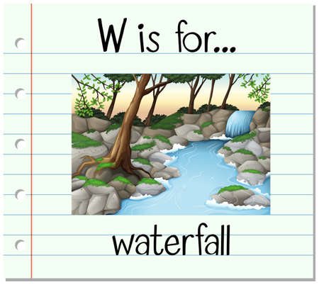 Flashcard letter W is for waterfall illustrationのイラスト素材