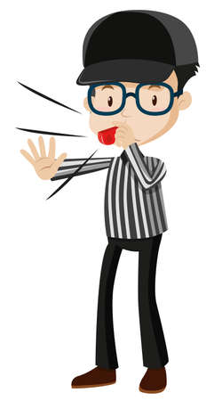 Referee blowing red whistle illustrationのイラスト素材