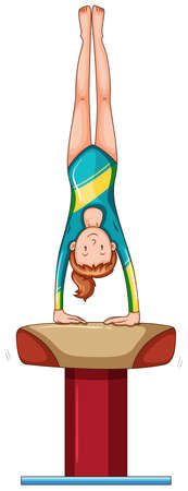 Woman doing gymnastics on balance bar illustrationのイラスト素材