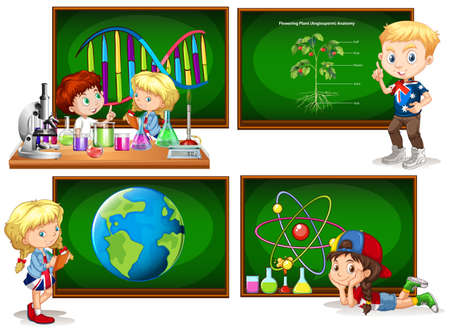 Children and different school subjects illustrationのイラスト素材