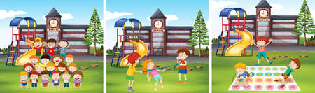 Children playing games at school ground illustrationのイラスト素材