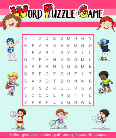 Game template for word puzzle with many sports illustrationのイラスト素材