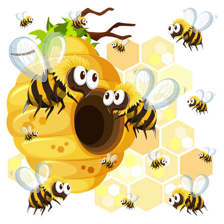 Bees flying around the beehive illustrationのイラスト素材