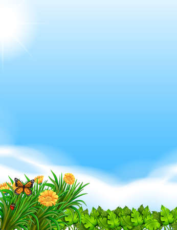 Scene with blue sky and garden illustrationのイラスト素材