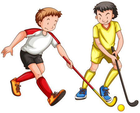 Two men playing ground hockey illustrationのイラスト素材