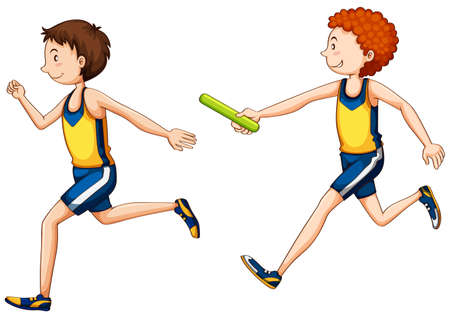 Two running doing relay race illustrationのイラスト素材