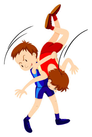 Men doing wrestling on white background illustrationのイラスト素材