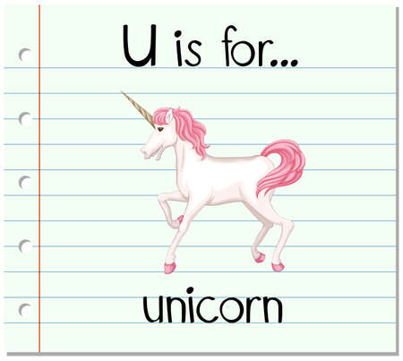 Flashcard letter U is for unicorn illustrationのイラスト素材