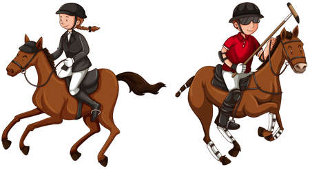 Athletes doing equestrain and polo illustrationのイラスト素材