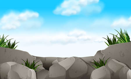 Scene with stone and grass illustrationのイラスト素材