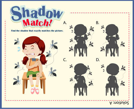 Shadow matching game template with girls and mosquitos illustrationのイラスト素材