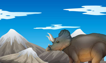 Scene with dinosaur and mountains illustrationのイラスト素材