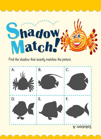 Shadow matching game with fish illustrationのイラスト素材