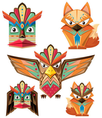 Totem pole design with animals illustrationのイラスト素材