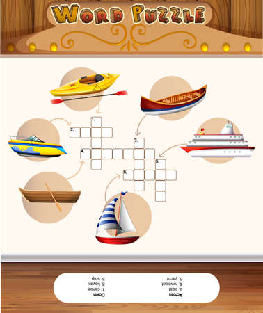 Word puzzle template with water transportations illustrationのイラスト素材