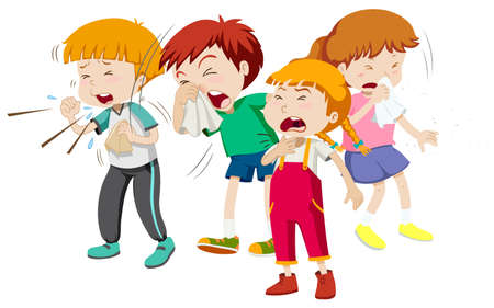 Boys and girls having cold illustrationのイラスト素材