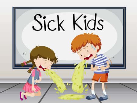 Boy and girl getting sick illustrationのイラスト素材