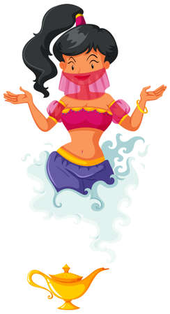 Genie coming out of lantern illustrationのイラスト素材