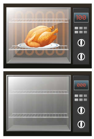 Roasted chicken in the electronic oven illustrationのイラスト素材