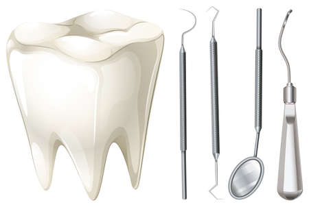 Dental set with tooth and equipment illustrationのイラスト素材