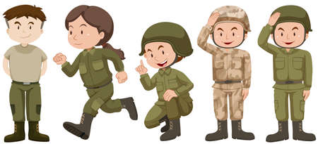 Set of people in soldier uniform illustrationのイラスト素材