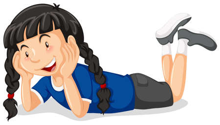 Cute girl with black hair illustrationのイラスト素材