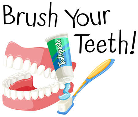 Brush your teeth with toothbrush and paste illustrationのイラスト素材
