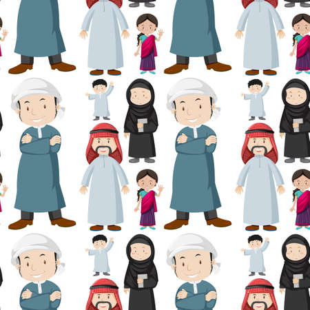 Seamless background of muslim people illustrationのイラスト素材