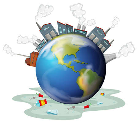 Factory buildings and polution on earth illustrationのイラスト素材