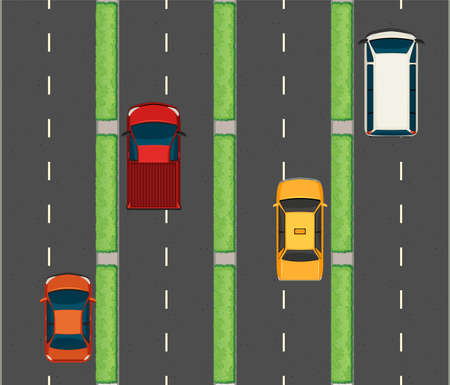 Aerial scene with cars on the roads illustration