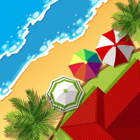Aerial scene with house on the beach illustrationのイラスト素材