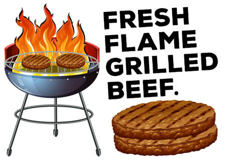 Grilled beef on the bbq stove illustrationのイラスト素材