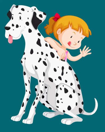 Cute girl with pet dog illustrationのイラスト素材