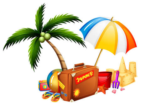 Summer theme with suitcase and toys illustrationのイラスト素材