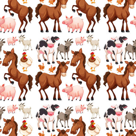 Seamless background with farm animals illustrationのイラスト素材