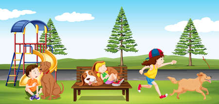 Children hanging out in the park illustrationのイラスト素材