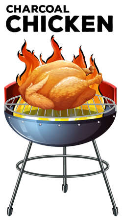 Roasted chicken on the grill illustrationのイラスト素材