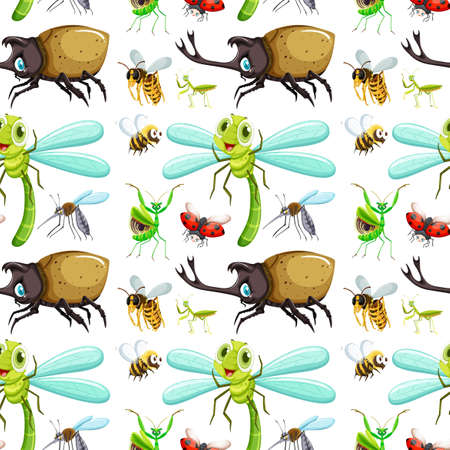Seamless background with different insects illustrationのイラスト素材