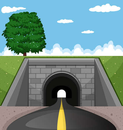 Road going through the tunnel illustrationのイラスト素材