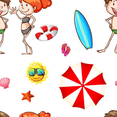 Seamless background with people in swimsuits illustrationのイラスト素材