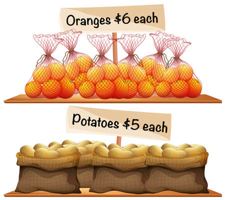 Bags of potatoes and oranges illustrationのイラスト素材