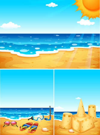 Scenes with beach and ocean illustrationのイラスト素材