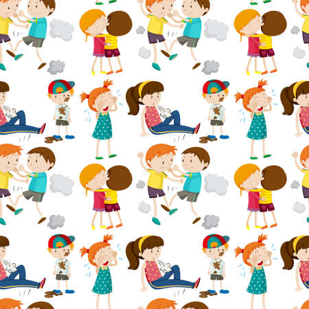 Seamless background with children in different actions illustrationのイラスト素材