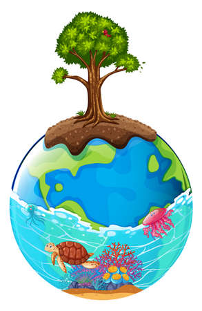 Tree and ocean on earth illustrationのイラスト素材