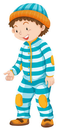 Toddler boy in blue striped jumpsuit	 illustrationのイラスト素材