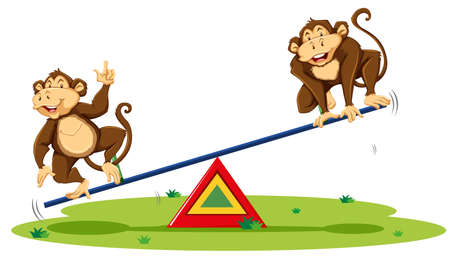 Two monkeys playing on seesaw illustrationのイラスト素材